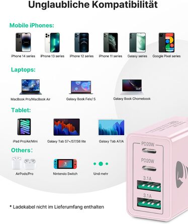 Мережевий адаптер USB-C з 4 портами, 40W, з інтелектуальною зарядкою QC, для iPhone, Samsung та інших телефонів