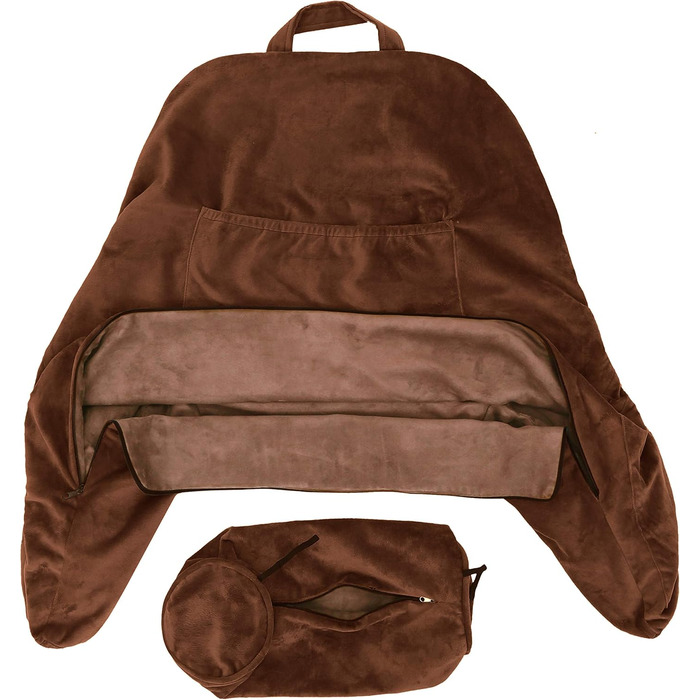 Подушка для чоловіка з підлокітниками - велика, для читання та відпочинку в ліжку. Преміум піна з пам'яті, знімна подушка для шиї на стрічці. Чохол, колір: коричневий, колір: коричневий