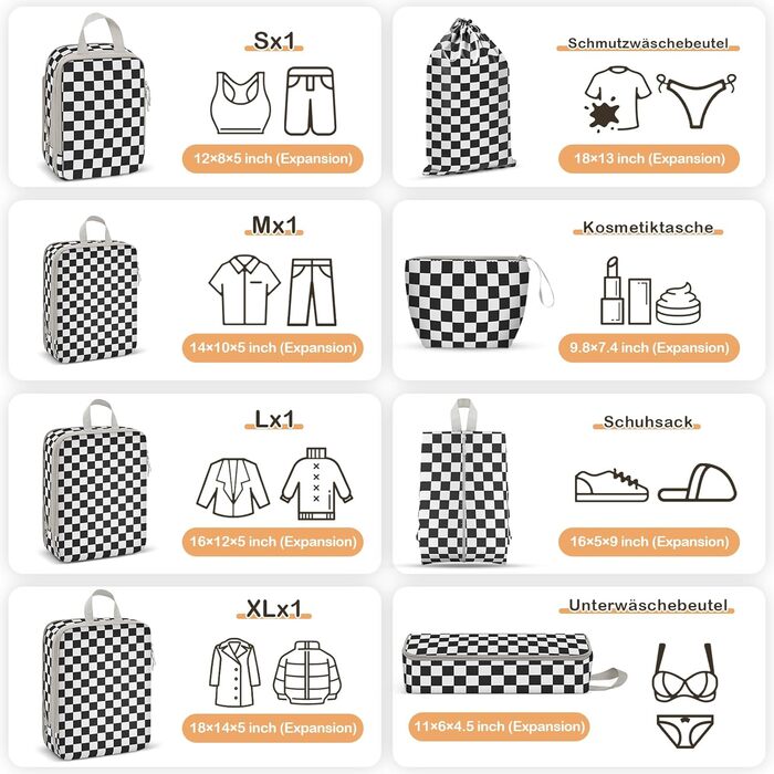 Набори для організації багажу VnioLife: 8 шт. Компресійні куби для подорожей, сумки-органайзери для валізи, рюкзака (Блакитний)