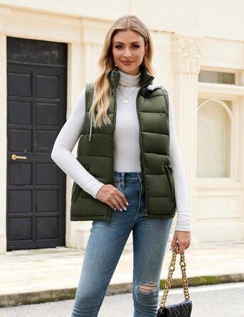 Степова жилетка Vancavoo з капюшоном: тепла, зручна, для осені та зими (армійний зелений, розмір L)