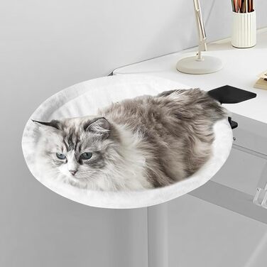 Ліжко-стіл для котів Homegroove, велике та економне, до 23 кг, м'яка гамак з штучного хутра для офісу та геймерів, знімне та пральне (біле)