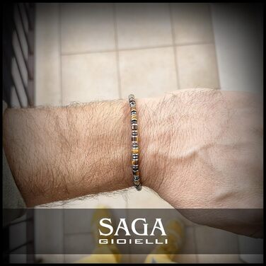 Браслет чоловічий SAGA GIOIELLI з нержавіючої сталі, кольорові сталеві диски, з оком тигра та кристалами