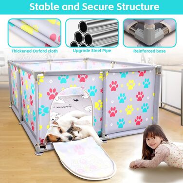 Клітка-манеж для тварин з нержавіючої сталі та міцного полотна, сіра та блакитна, для великих собак, котів, дрібних тварин