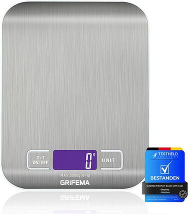 Кухонні ваги GRIFEMA Digitale Küchenwaage: точність 1г-5000г, LCD дисплей, функція тарування, 6 одиниць вимірювання, нержавіюча сталь