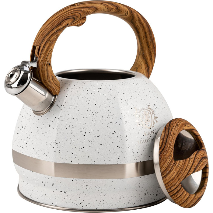 Чайник для води Induktion Karl Hausmann 3L з білого мармуру - автоматичний свисток, нержавіюча сталь, підходить для всіх типів плит