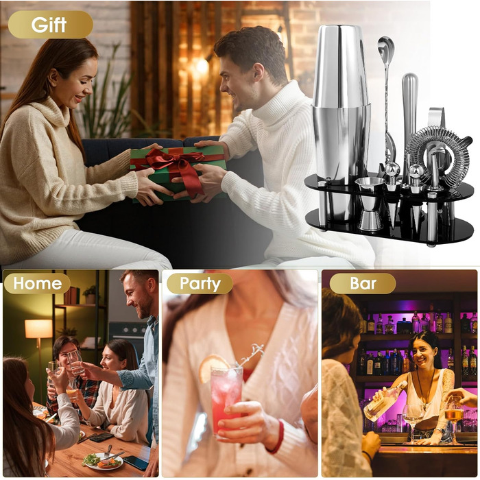 Набір для коктейлів FoiiLiio: професійний шейкер Boston, 12 предметів, нержавіюча сталь