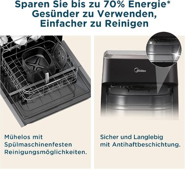 Фритюрниця Midea з гарячим повітрям 7 л, HeatXpress, 90% менше олії, енерго- і заощадження часу, 7 програм, оглядове вікно, антипригарна, чорна