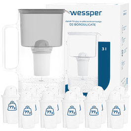 Скляний фільтрувальний глечик Wessper D2 BOROSILICATE 3л, сірий + 12 фільтрів