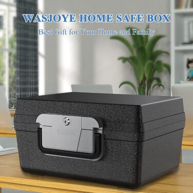 WASJOYE Portable Fireproof Safe Box with Key Lock - Home, Office, Car, Travel Security Box (6.8L, 16.8 x 32.4 x 39 cm)