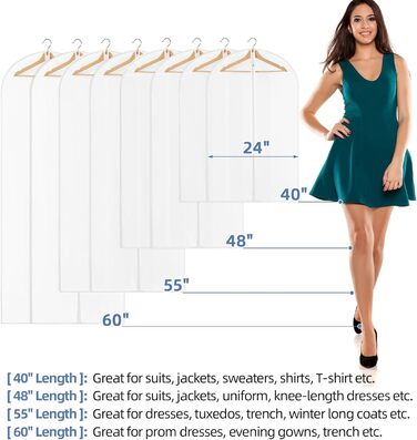 Прозорі мішки для одягу на вішалку, 101.6 см, 5 шт. - мішки для костюмів, органайзери для шафи, водонепроникні, з блискавкою