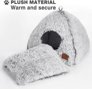 Cat Bed Washable Cat Sleeping Place for Cats Cat Cave Plush Pet Cat Head Pillow Cat House Cat Cushion Fluffy Kitten Puppy Snuggle Bed Pet Bed White (Gray, medium)