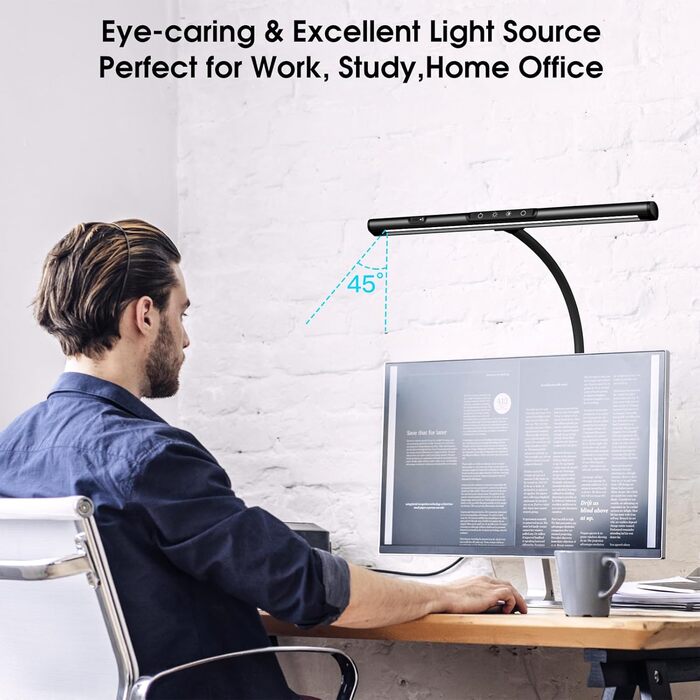 LED лампа EYOCEAN для офісу з регульованим кутом нахилу, сенсорне управління, 12W, регулювання яскравості та колірної температури