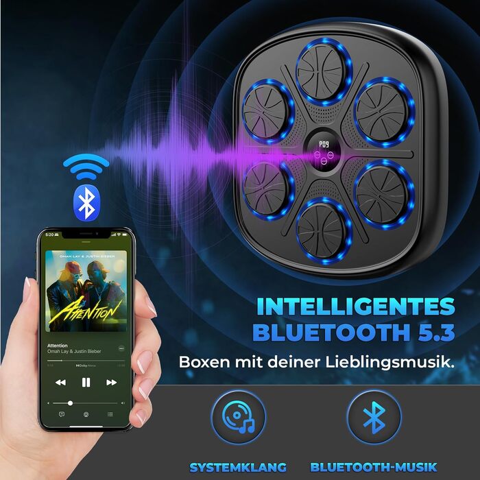 Музична боксерська машина з LED-підсвічуванням та Bluetooth, 9 режимів швидкості, з рукавичками, чорна