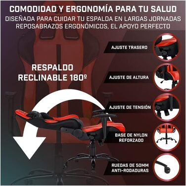 Ігрове крісло Newskill Horus Zephyr, ергономічне, тканинне, нахил 180°, 9 кольорів, червоне