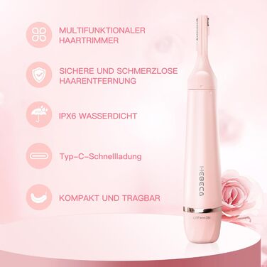 Електричний триммер для обличчя 3-в-1 для жінок: триммер для брів, для гоління та видалення волосся. Вологостійкий, портативний, рожевий.