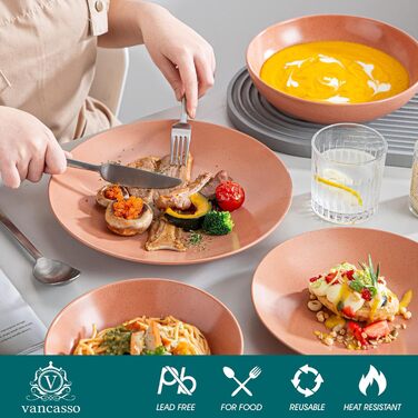 Набір посуду Vancasso SABINE 32 елементи, кераміка, на 8 осіб, тарілки для їжі, десерту, пасти та суп, сучасний сервіз з візерунком 