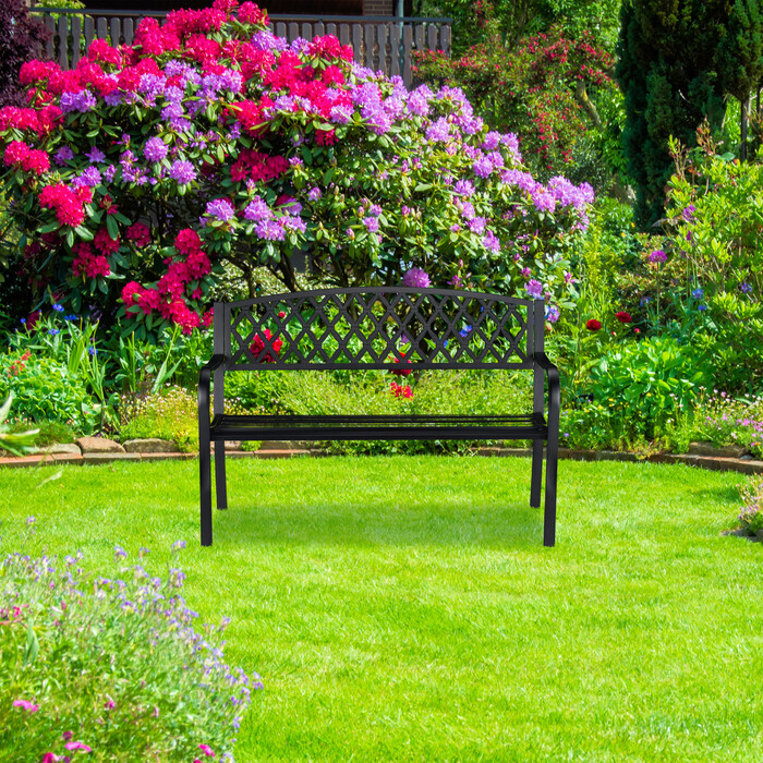 Relaxdays Metal Garden Bench with Wicker Pattern