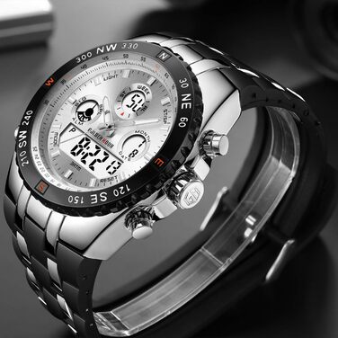 Чоловічий військовий спортивний годинник: цифрові та аналогові функції, водонепроникність, дата, будильник, світіння, секундомір. Великий годинник для чоловіків, сріблястого кольору.