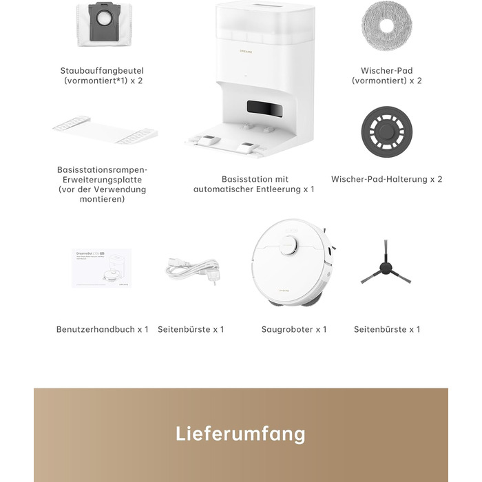 Робот-пилосос Dreame L10s Plus з автоматичним спорожненням, до 90 днів автономної роботи, потужність всмоктування 7000 Па, DuoScrub™ система миття, автоматичне підняття мопа, розпізнавання килимів за допомогою ультразвуку