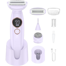 Електричний жіночий тример 3-в-1 для тіла, обличчя, Bikinizone, ніг, USB-зарядка, водонепроникний IPX7, білий (фіолетовий)