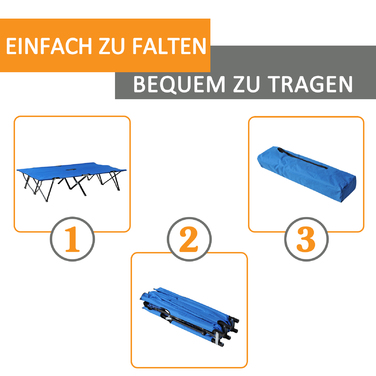 Outsunny Folding Camping Cot for 2 People, Folding Bed with Carry Bag, Up to 136 kg, Steel Oxford Fabric, Blue+Black, 193x125x40cm | Aosom