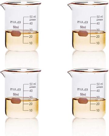 4 Pieces Berker Glass 50ml, Borosilicate Glass Beakers with Graduations, Beaker Set for Laboratory, Kitchen, School, UBG1019