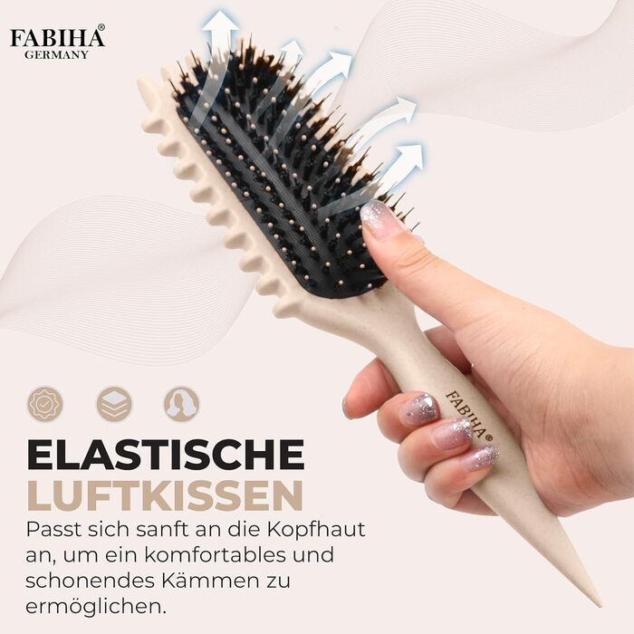 Преміум щітка Lockenbürste для кучерявого волосся - біо-щітка без заплутування, щетина дикого кабана, оригінальна 3-в-1 для локонів (лавандовий, бежевий)