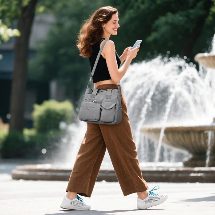 Сумка жіноча DIRRONA велика – містка сумка-шопер для міста, роботи, університету та подорожей, з плечовим ременем (сірий)