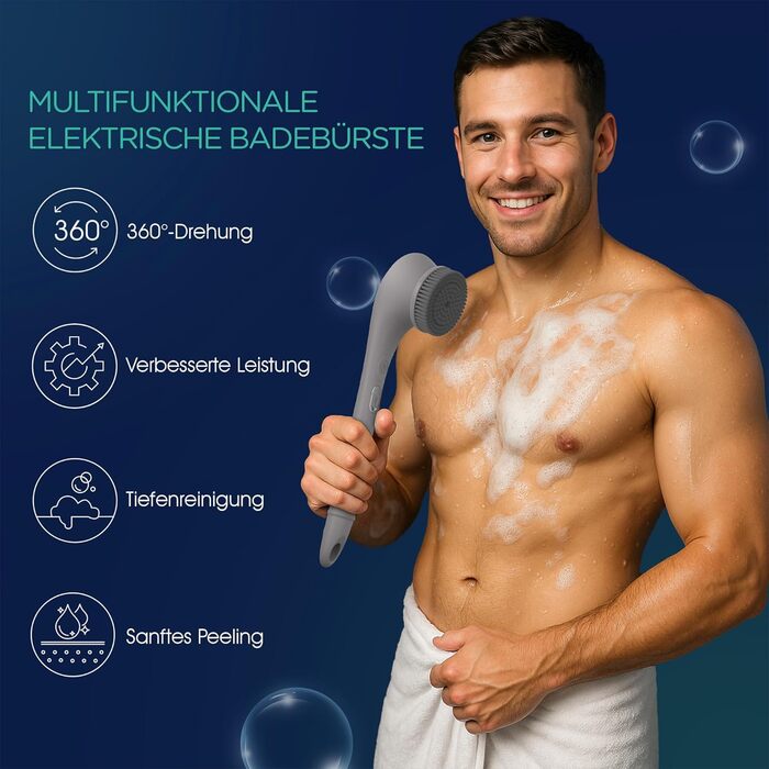 Електрична щітка для спини VOYOR BC300 (сіра): для скрабу та масажу тіла, водонепроникна, USB-зарядка