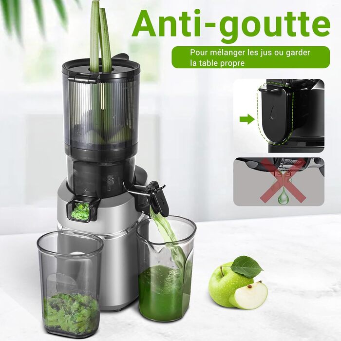 AMZCHEF 250W Automatic All-in-One Juicer, 135MM Opening and 1.8L Juicer for Vegetables and Fruit, Slow Juicer Winner with Triple Filter - Grey