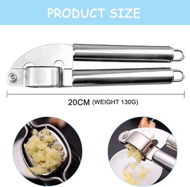 Прес для часнику Nutabevr з нержавіючої сталі з очищувачем та щіткою для чищення, прес для часнику з нержавіючої сталі, безпечний для миття в посудомийній машині