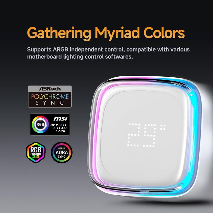 AIO водяне охолодження ПК з цифровою дисплеєм, 360 мм, для AMD AM4/AM5 та Intel LGA 115X/1200/1700/1851 (Iota L36 WH)