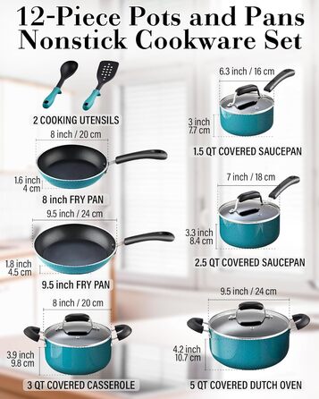 Набір посуду Cook N Home 2601 з антипригарним покриттям, мармур, алюміній, скло, бірюзовий
