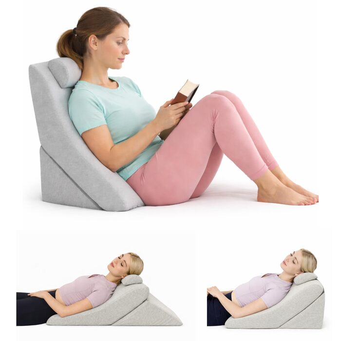 Подушка для спини Lesekissen з регульованою підголовником, з піною з пам'яті, знімний чохол, дихаюча та неслизька, з ручкою - трикутна для спини, шиї та ніг - 60 x 50 x 30 см