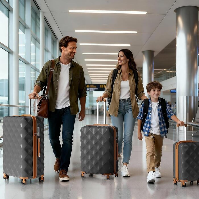 Набір валіз для подорожей British Traveller, 2 предмети, жорсткий корпус, замок TSA (Сірий, 34Л + 57Л)
