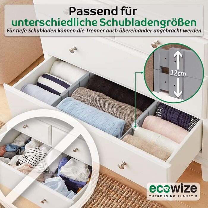 Drawer Dividers (43-56 cm) - Bamboo Drawer Organizer, Spring-loaded - Drawer Dividers for Kitchen, Bedroom, Bathroom, Dorm Room, Desk & Craft Table (Gray)