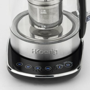 H.KOENIG TI600 Instant T Teapot Electric Kettle 1.5L, 1.5 liters, Stainless Steel/Glass