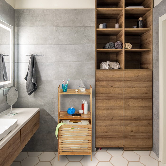 Relaxdays Laundry Cabinet with Bamboo Laundry Basket
