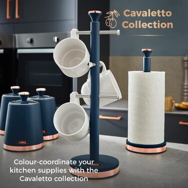 Tower T826132PNK Cavaletto Becherbaum with stainless steel stopper, soft base, Marshmallow Pink and Roségold (Midnight Blue)