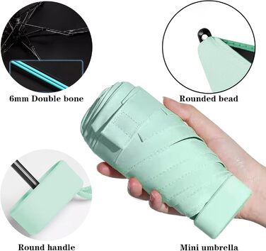Зонт туристичний компактний UV-захистом, вітростійкий з капсулою, портативний для чоловіків та жінок (світло-зелений)