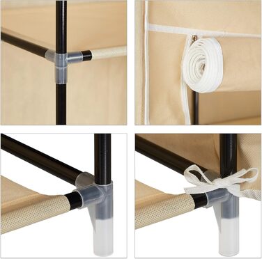 Relaxdays Fabric Wardrobe with Clothes Rail & 5 Compartments, HBT: 174 x 107 x 42.5 cm, Sturdy Folding Wardrobe with Cover, Beige