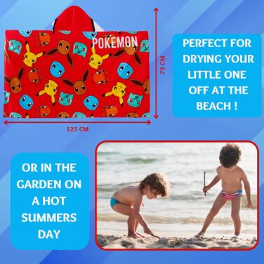 Pokemon Hooded Towel, 100% Cotton, Kids Poncho, Pokeball, Pikachu, Beach Towel, Bath Towel, Changing Towel, Wrap Towel