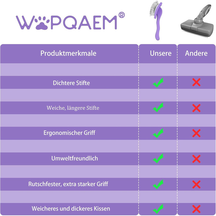 Гребінець для собак та котів Slicker з дерев'яною ручкою та довгими нержавіючими шпильками - видаляє підшерсток, ковтуни та заплутування - з гребінцем для догляду - для Golden Retriever та Maine Coon - фіолетовий, великий