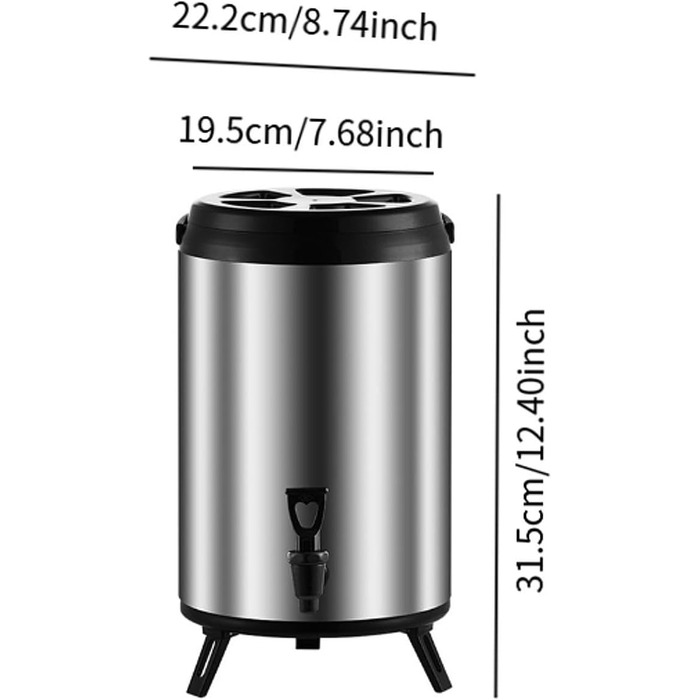 F Fityle Hot/Cold Beverage Dispenser, Tea Barrel with Tap, Water-Insulated Drink Dispenser, Drink Container for Camping/Kindergarten, 6L Silver