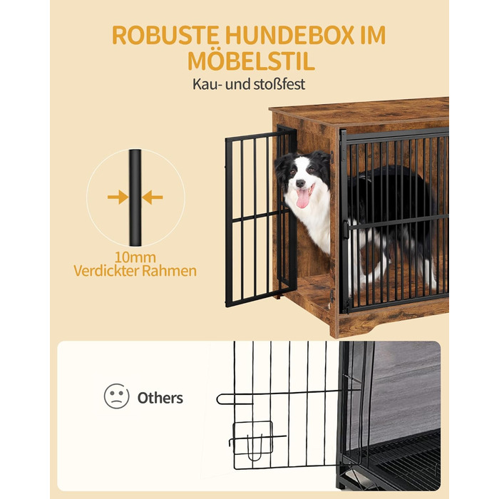 Клітка для собак Hzuaneri, 110 см, 2 двері, сучасний дизайн, для собак малих, середніх та великих порід (до 100 кг), з функцією приліжкового столика, посилена ковзна дверцята, 65 × 110 × 81 см, колір Vintage Brown, DFC84401B