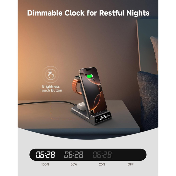 Бездротова зарядка 3-в-1 SwanScout 703A для iPhone 17/16/15/14/13/12, Apple Watch 11/10/9/8/7/Ultra та AirPods Pro 3 (Tech Grey)