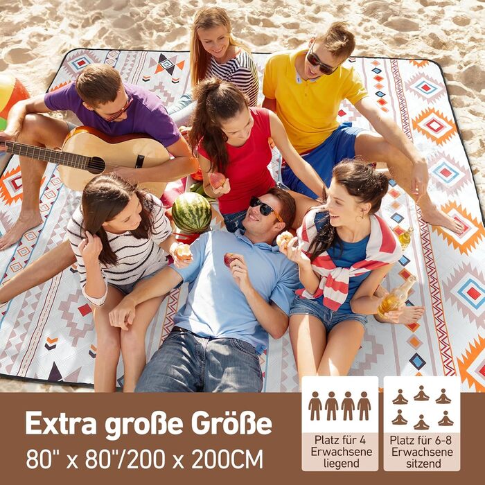 Водонепроникний плед для пікніка Boho 200x200 см, XXL великий плед для пляжу, кемпінгу, подорожей. Плед з бавовни, пісконепроникний, легко миється, складається. Ідеально для пікніка, пляжу, відпочинку на природі.