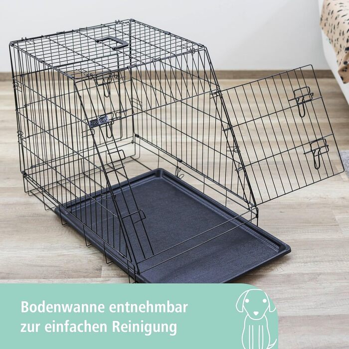 Kerbl Pet Gittertransportbox для собак, 76x54x64 см, складана, металева, з двома дверцятами, для подорожей та дому (Чорний)