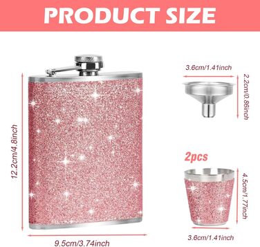 Набір фляг з нержавіючої сталі, рожевий, 8oz/240ml. Фляга з нержавіючої сталі та 2 склянки для шотів. Ідеально для подорожей, вечірок та подарунків.