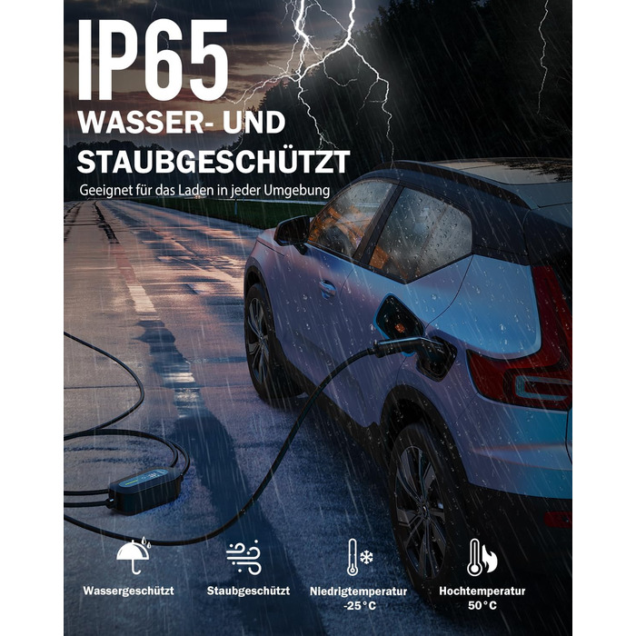 Кабель для зарядки електромобіля EzGoGo Type 2 Schuko 3.7 кВт 8м, LCD-дисплей, IP65, для EV/PHEV (IEC 62196-2)